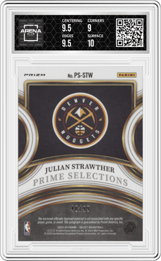 Julian Strawther from the 2023-24 Panini Select  set graded by Arena Club and given an overall grade of 9.5.