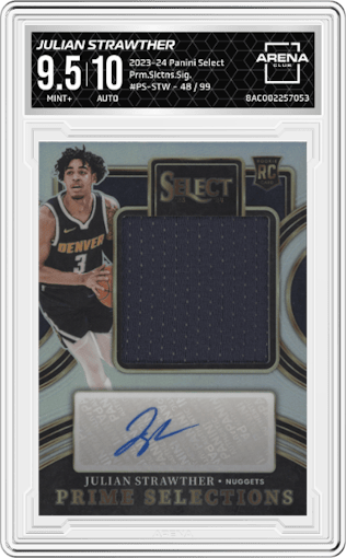 Julian Strawther from the 2023-24 Panini Select  set graded by Arena Club and given an overall grade of 9.5.