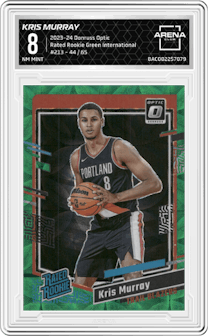 Kris Murray from the 2023-24 Donruss Optic set featuring a Green International parallel graded by Arena Club and given an overall grade of 8.