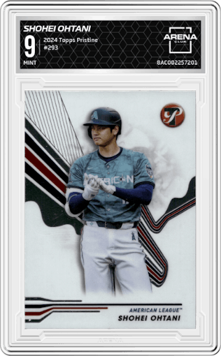 Shohei Ohtani from the 2024 Topps Pristine set graded by Arena Club and given an overall grade of 9.