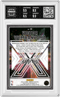 Victor Wembanyama from the 2023-24 Panini Donruss set graded by Arena Club and given an overall grade of 9.