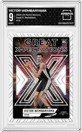 Victor Wembanyama from the 2023-24 Panini Donruss set graded by Arena Club and given an overall grade of 9.