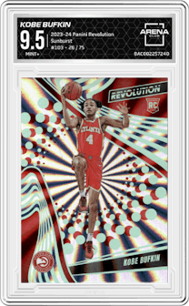 Kobe Bufkin from the 2023-24 Panini Revolution set featuring a Sunburst parallel graded by Arena Club and given an overall grade of 9.5.