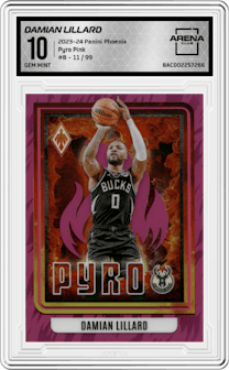 Damian Lillard from the 2023-24 Panini Phoenix set featuring a Pink parallel graded by Arena Club and given an overall grade of 10.