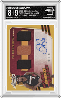 Precious Achiuwa from the 2020-21 Panini Absolute set featuring a Level 1 parallel graded by Arena Club and given an overall grade of 8.