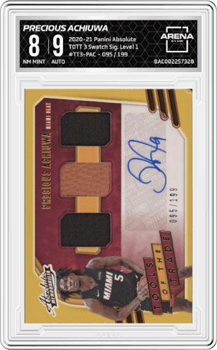 Precious Achiuwa from the 2020-21 Panini Absolute set featuring a Level 1 parallel graded by Arena Club and given an overall grade of 8.