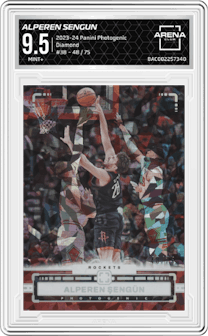 Alperen Sengun from the 2023-24 Panini Photogenic set featuring a Diamond parallel graded by Arena Club and given an overall grade of 9.5.