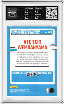 Victor Wembanyama from the 2023-24 Panini Donruss set graded by Arena Club and given an overall grade of 8.