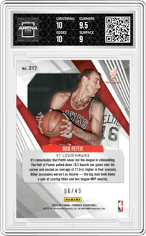 Bob Pettit from the 2023-24 Panini Phoenix set featuring a Yellow parallel graded by Arena Club and given an overall grade of 9.5.