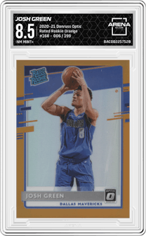 Josh Green from the 2020-21 Panini Donruss Optic set featuring a Orange parallel graded by Arena Club and given an overall grade of 8.5.