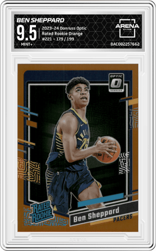 Ben Sheppard from the 2023-24 Donruss Optic set featuring a Orange parallel graded by Arena Club and given an overall grade of 9.5.