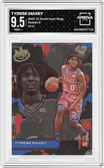 Tyrese Maxey from the 2020-21 Panini Court Kings set graded by Arena Club and given an overall grade of 9.5.