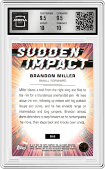 Brandon Miller from the 2023-24 Topps Chrome set featuring a Pink Basketball Refractor parallel graded by Arena Club and given an overall grade of 10.