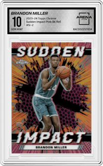 Brandon Miller from the 2023-24 Topps Chrome set featuring a Pink Basketball Refractor parallel graded by Arena Club and given an overall grade of 10.