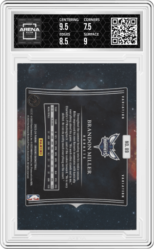 Brandon Miller from the 2023-24 Panini Origins set graded by Arena Club and given an overall grade of 8.