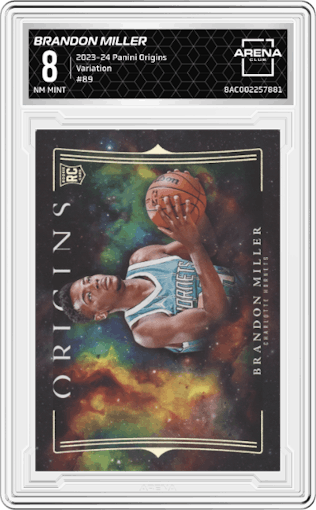 Brandon Miller from the 2023-24 Panini Origins set graded by Arena Club and given an overall grade of 8.