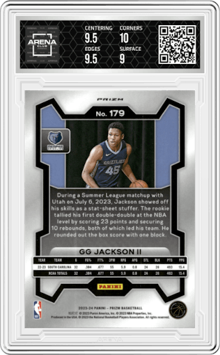 GG Jackson II from the 2023-24 Panini Prizm set featuring a Pink Ice parallel graded by Arena Club and given an overall grade of 9.5.
