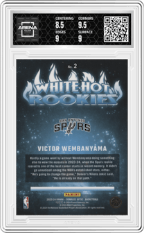 Victor Wembanyama from the 2023-24 Donruss Optic set graded by Arena Club and given an overall grade of 9.