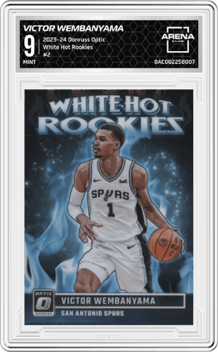 Victor Wembanyama from the 2023-24 Donruss Optic set graded by Arena Club and given an overall grade of 9.