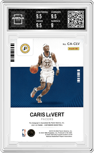 Caris LeVert from the 2021-22 Panini Contenders  set graded by Arena Club and given an overall grade of 9.5.