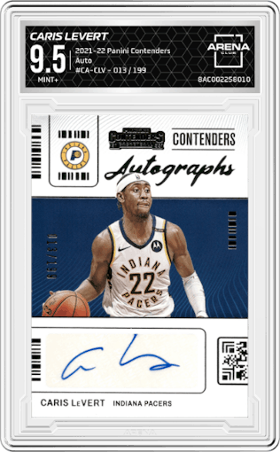 Caris LeVert from the 2021-22 Panini Contenders  set graded by Arena Club and given an overall grade of 9.5.