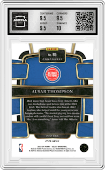 Ausar Thompson from the 2023-24 Panini Select  set featuring a Blue Cracked Ice parallel graded by Arena Club and given an overall grade of 10.