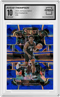Ausar Thompson from the 2023-24 Panini Select  set featuring a Blue Cracked Ice parallel graded by Arena Club and given an overall grade of 10.