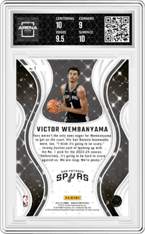 Victor Wembanyama from the 2023-24 Panini Donruss set graded by Arena Club and given an overall grade of 9.5.