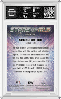 Shohei Ohtani from the 2024 Topps  set graded by Arena Club and given an overall grade of 9.5.