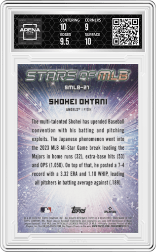Shohei Ohtani from the 2024 Topps  set graded by Arena Club and given an overall grade of 9.5.
