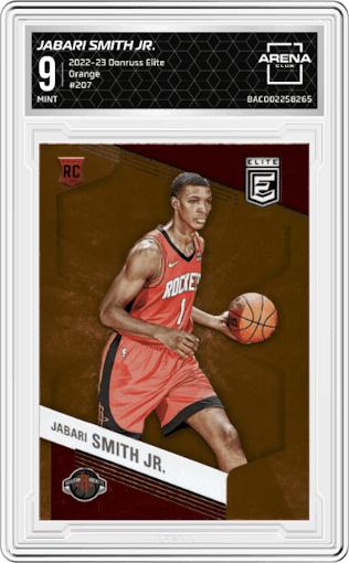 Jabari Smith Jr. from the 2022-23 Donruss Elite set featuring a Orange parallel graded by Arena Club and given an overall grade of 9.