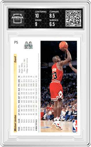 Michael Jordan from the 1992-93 UD McDonald's set graded by Arena Club and given an overall grade of 7.