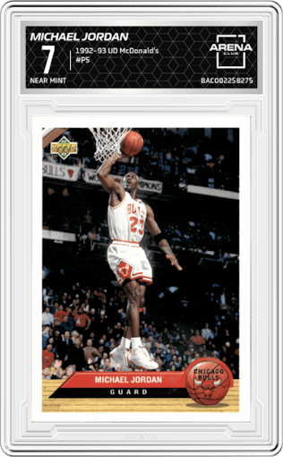 Michael Jordan from the 1992-93 UD McDonald's set graded by Arena Club and given an overall grade of 7.