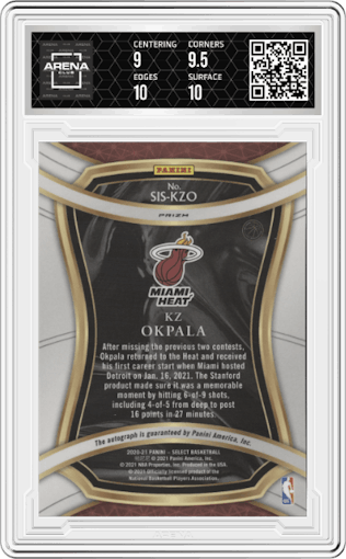 KZ Okpala from the 2020-21 Panini Select  set graded by Arena Club and given an overall grade of 9.5.
