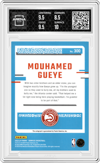 Mouhamed Gueye from the 2023-24 Panini Donruss set featuring a  Choice  parallel graded by Arena Club and given an overall grade of 9.