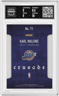 Karl Malone from the 2015-16 Panini Excalibur set graded by Arena Club and given an overall grade of 9.