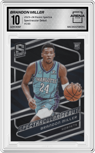 Brandon Miller from the 2023-24 Panini Spectra set graded by Arena Club and given an overall grade of 10.