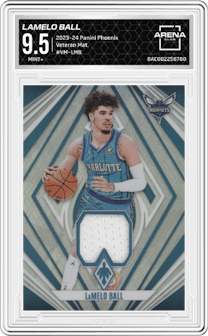 LaMelo Ball from the 2023-24 Panini Phoenix set graded by Arena Club and given an overall grade of 9.5.