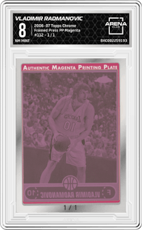 Vladimir Radmanovic from the 2006-07 Topps Chrome set featuring a Printing Plates Magenta parallel graded by Arena Club and given an overall grade of 8.