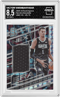 Victor Wembanyama from the 2023-24 Panini Spectra set featuring a Interstellar parallel graded by Arena Club and given an overall grade of 8.5.