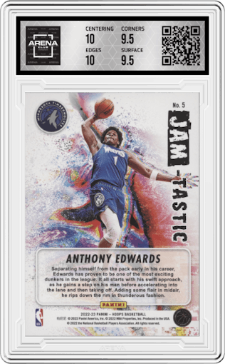 Anthony Edwards from the 2022-23 Panini NBA Hoops set graded by Arena Club and given an overall grade of 10.