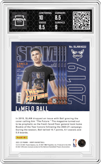 LaMelo Ball from the 2021-22 Panini NBA Hoops set graded by Arena Club and given an overall grade of 9.