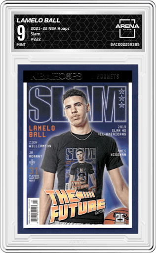 LaMelo Ball from the 2021-22 Panini NBA Hoops set graded by Arena Club and given an overall grade of 9.