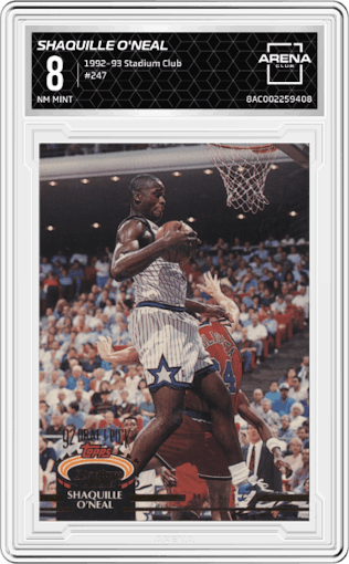 Shaquille O'Neal  from the 1992-93 Topps Stadium Club set graded by Arena Club and given an overall grade of 8.