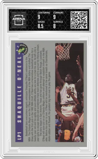 Shaquille O'Neal from the 1992 Classic Draft Picks set graded by Arena Club and given an overall grade of 8.5.