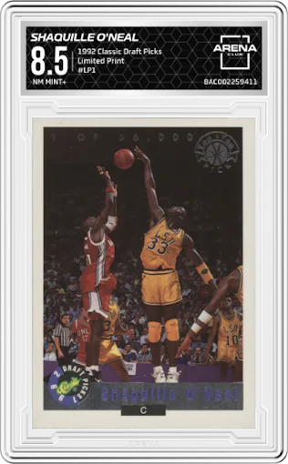 Shaquille O'Neal from the 1992 Classic Draft Picks set graded by Arena Club and given an overall grade of 8.5.