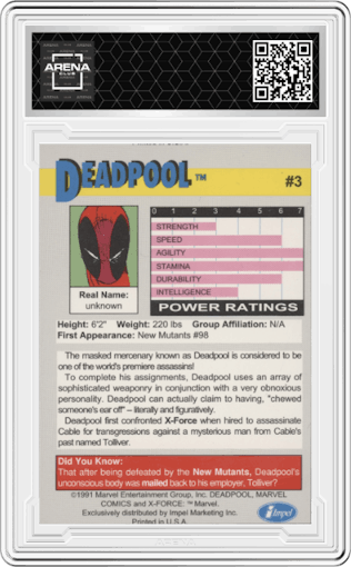 Deadpool from the 1991 Impel X-Force set graded by Arena Club.