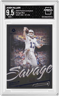 Josh Allen from the 2024 Panini Luminance set featuring a Blue parallel graded by Arena Club and given an overall grade of 9.5.