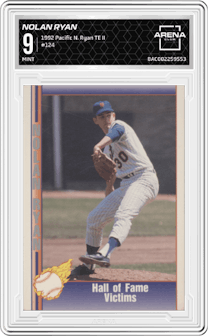 Nolan Ryan from the 1992 Pacific Nolan Ryan Texas Express II set graded by Arena Club and given an overall grade of 9.