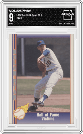 Nolan Ryan from the 1992 Pacific Nolan Ryan Texas Express II set graded by Arena Club and given an overall grade of 9.